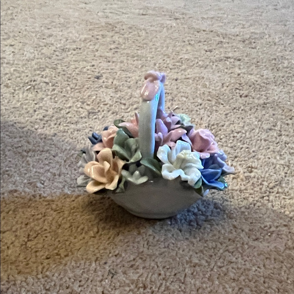 Floral Ceramic Basket with Multicolor Accents